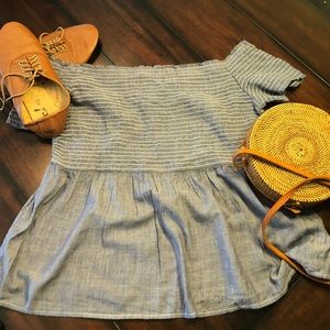 off the shoulder chambray top